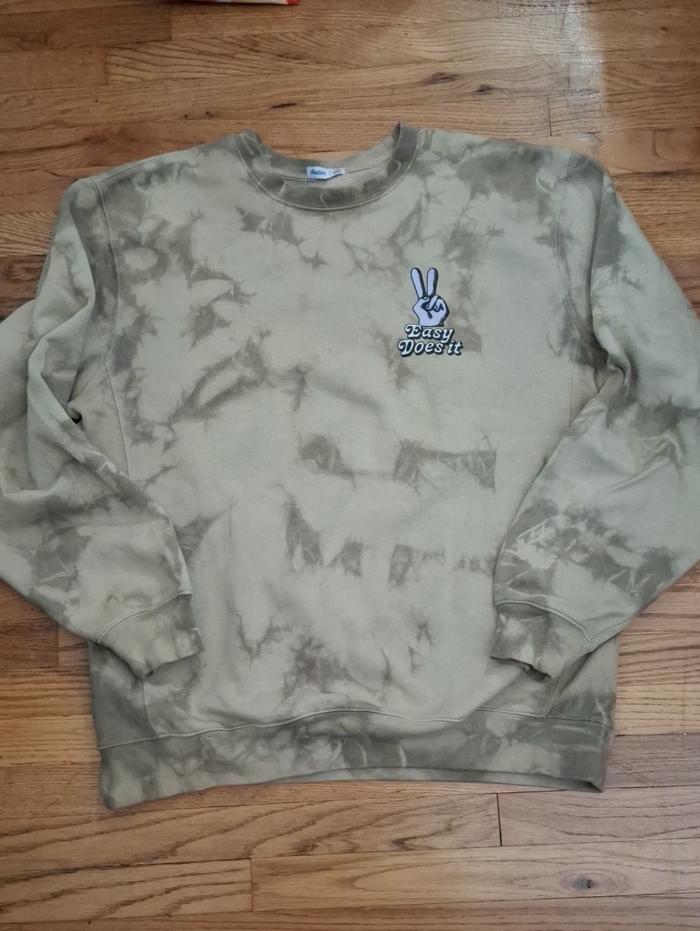 Katin Olive Tie-Dye Crewneck with Peace Hand Graphic_1